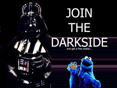 Darth Vader & The Cookie Monster team up in this cross promotion between the dark side and sesame street.  I guess starting them young has always worked in the past!