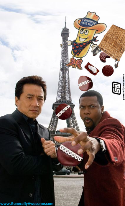 The guys are back at it again in the action packed thrill ride called Rush Hour 4, starring Jackie Chan, Chris Tucker and Twinkie the Kid in Paris. what a movie!